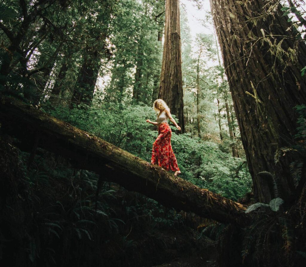 Woman Trekking through the forest